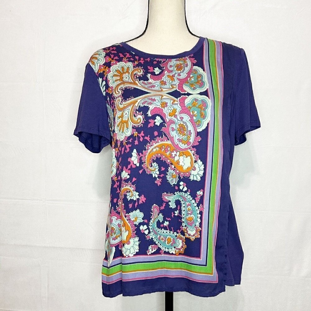 Maeve Anthropologie Bohemian T-Shirt Women's Small S Purple Paisley Layered Top